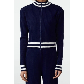 Tarz Kadın Modern Moda Normal Bel Boru Paça Dik Yaka Triko Alt-Üst Takım