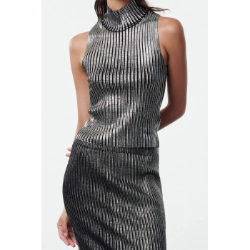 Tarz Kadın Modern Moda Normal Bel Boru Paça Bisiklet Yaka Varak Baskılı Triko Alt-Üst Takım