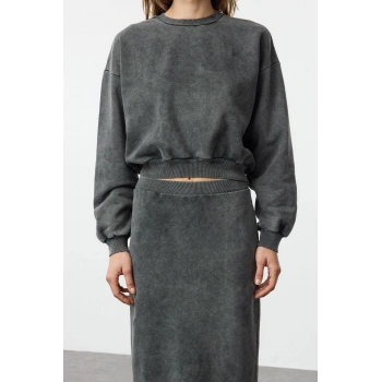 Tarz Kadın Modern Normal Bel Boru Paça Yıkamalı Regular Normal Kalıp Midi Örme Alt-Üst Takım