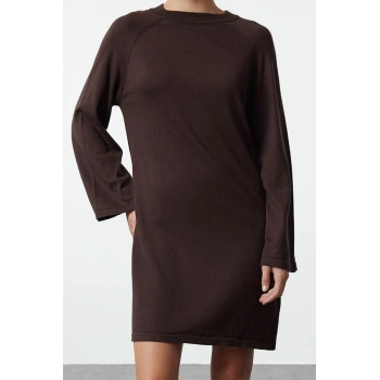 Moda Stil Regular Bisiklet Yaka Mini Boy Triko Basic Pamuklu Elbise