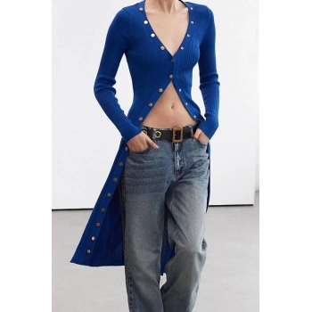 Moda Stil Slim V Yaka Midi Boy Limited Edition Triko Bodycone Elbise