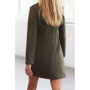 Moda Stil Regular Bisiklet Yaka Mini Boy Limited Edition Aksesuar Detaylı Süet Kışlık Dokuma Elbise