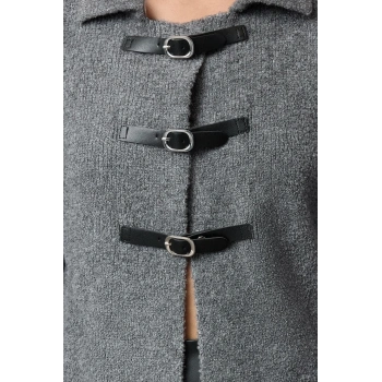 Stil Modern Kadın Regular Standart Kol Polo Yaka Buklet Mont Görünümlü Triko Hırka