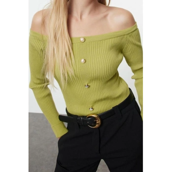 Stil Modern Kadın Regular Standart Kol Kayık Yaka Carmen Yaka Triko Hırka