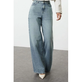 Stil Kadın Moda Denim Kot Pantolon Uzun Geniş Paça Mavi Yüksek Bel Ekstra Palazzo Jeans