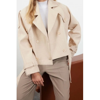 Tasarım Düz Astarlı Yaka Standart Regular Ceket Kadın Yumuşak Dokulu Mevsimlik Kısa Kaşe Kaban