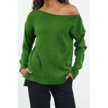 Stil Modern Kadın Regular Standart Kol Kayık Yaka Yünlü Basic Triko Kazak