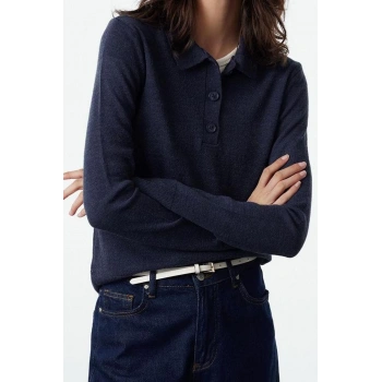 Stil Modern Kadın Regular Standart Kol Polo Yaka Yünlü Triko Kazak
