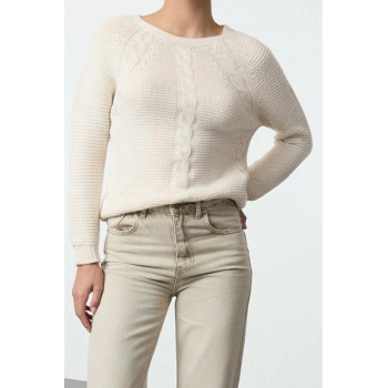 Stil Modern Kadın Regular Reglan Kol Bisiklet Yaka Yumuşak Dokulu Saç Örgülü Dikişsiz Triko Kazak