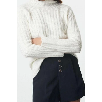 Stil Modern Kadın Regular Reglan Kol Dik Yaka Yumuşak Dokulu Örgü Detaylı Dikişsiz Triko Kazak