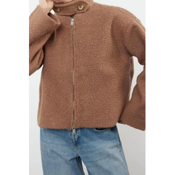 Tasarım Düz Astarlı Yaka Standart Regular Dik Kadın Yaka Detaylı Buklet İnce Ceket Mont