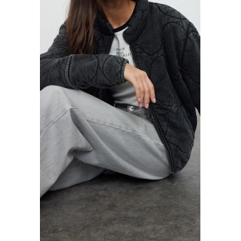 Tasarım Düz Astarlı Yaka Standart Bol Hakim Kadın Yıkamalı Pamuklu Kapitone Şişme Mont