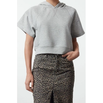 Tarz Relaxed Kapüşonlu Ay Kol Crop Ay Kol Crop Rahat Kalıp Örme Sweatshirt