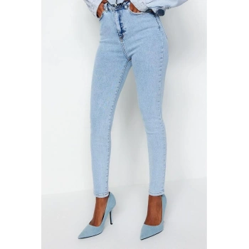 Stil Kadın Moda Denim Kot Pantolon Regular Dar Paça Yüksek Bel Skinny Jeans