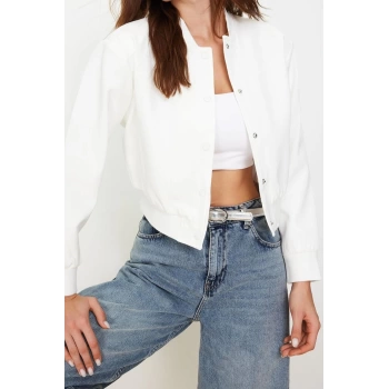 Design Plain Lined Collar Crop Loose Judge Women Oversize Crop Thin Bomber Jacket