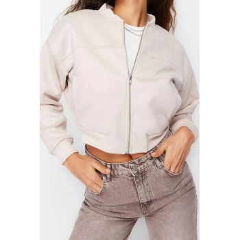 Design Plain Lined Collar Crop Loose Judge Women Oversize Suede Bomber Jacket Coat