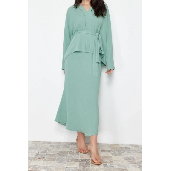 Moda Düz V Yaka İspanyol Kol Casual Günlük Bağlama Detaylı Dokuma Aerobin Alt Üst Takım