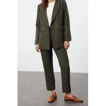 Moda Dokuma Düz Resmi Keten Görünümlü Dokuma Ceket Pantolon Alt-Üst Takım