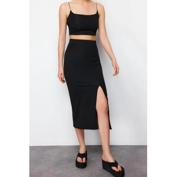 Moda Örme Düz Bisiklet Yaka İnce Askılı Casual Günlük Askılı Alt-Üst Takım