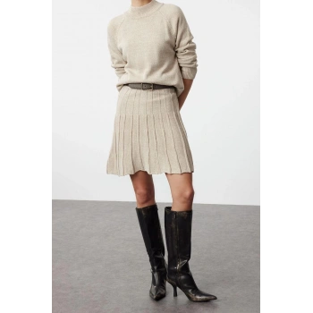 Moda Yüksek Bel Düz Dik Yaka Reglan Kol Casual Günlük Fırfır Detaylı Dik Yaka Triko Alt-Üst Takım