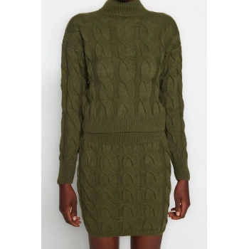 Moda Triko Saç Örgü Dik Yaka Casual Günlük Crop Dik Yaka Triko Alt-Üst Takım