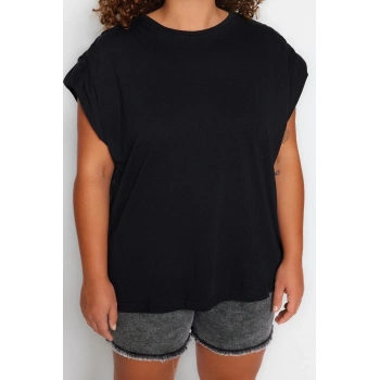 Moda Büyük Beden Bisiklet Yaka Örme Relaxed Düz Desen Casual Günlük Regular Kolsuz Bluz