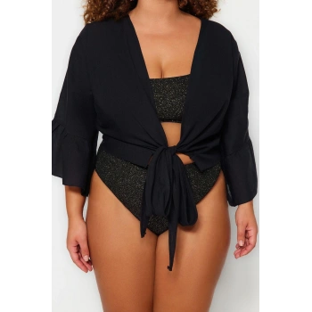 Moda Büyük Beden V Yaka Dokuma Fit Düz Desen Plaj Crop Uzun Kol Bluz