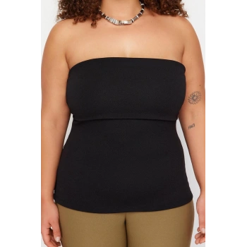 Moda Büyük Beden Kayık Yaka Örme Fit Düz Desen Casual Günlük Regular Kolsuz Bluz