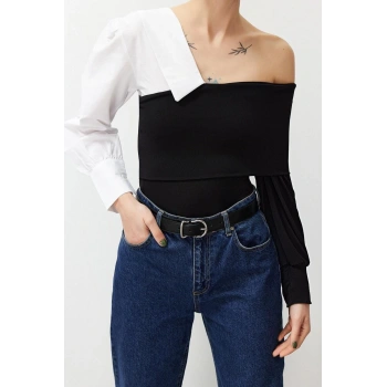 Moda Ceket Yaka Örme Oversize Düz Desen Şık gece Crop Uzun Kol Bluz