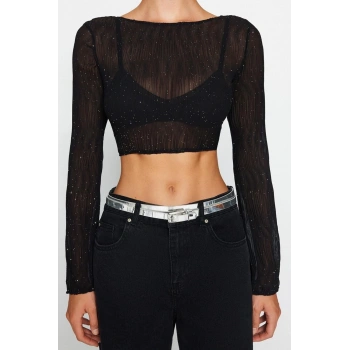 Moda Bisiklet Yaka Dokuma Fit Düz Desen Şık gece Regular Uzun Kol Bluz