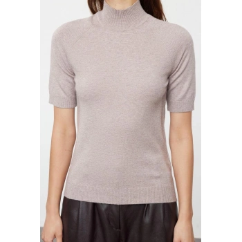 Moda Dik Yaka Triko Slim Düz Desen Casual Günlük Regular Kısa Kol Bluz