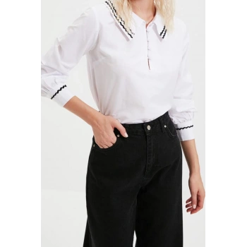 Moda Bebe Yaka Dokuma Regular Düz Desen Şık gece Regular Uzun Kol Bluz