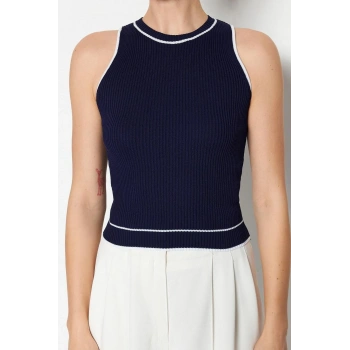 Moda Bisiklet Yaka Triko Regular Çizgili Desen Casual Günlük Regular Kolsuz Bluz