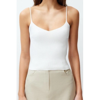 Moda V Yaka Triko Fit Düz Desen Casual Günlük Crop Askılı Kol Bluz