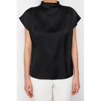 Moda Dik Yaka Dokuma Fit Düz Desen Resmi Regular Kısa Kol Bluz