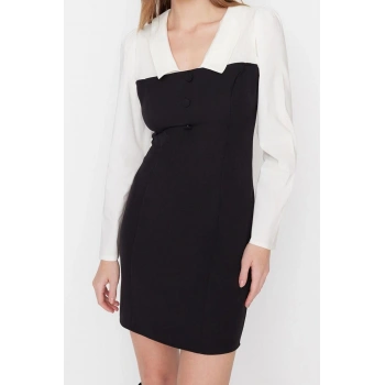 Moda Fit Business Finike Dokuma Gömlek Yaka Uzun Kol Bodycone Mini Boy Elbise