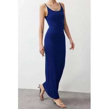 Moda Regular Casual Günlük Sandy Örme Dik Yaka Kolsuz Kol Basic Maxi Boy Elbise