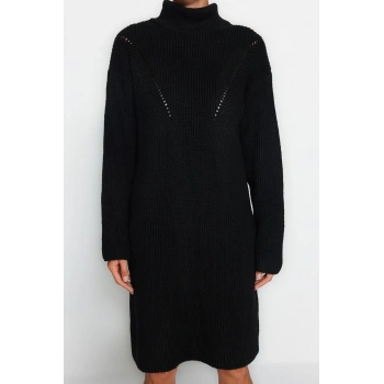 Moda Regular Casual Günlük Bürümcük Triko Dik Yaka Uzun Kol Kazak Elbise Mini Boy Elbise