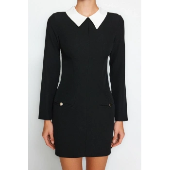 Moda Regular Gündüz Gece Finike Dokuma Gömlek Yaka Uzun Kol Bodycone Mini Boy Elbise