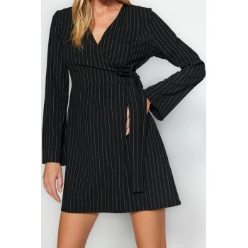 Moda Regular Gündüz Gece Finike Dokuma Kruvaze Uzun Kol Kruvaze Mini Boy Elbise