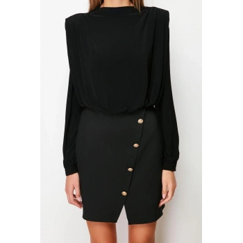 Moda Regular Gündüz Gece Finike Dokuma Kayık Yaka Uzun Kol Bodycone Mini Boy Elbise