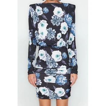 Moda Slim Gündüz Gece Kalın Sandy Örme Kayık Yaka Uzun Kol Bodycone Mini Boy Elbise