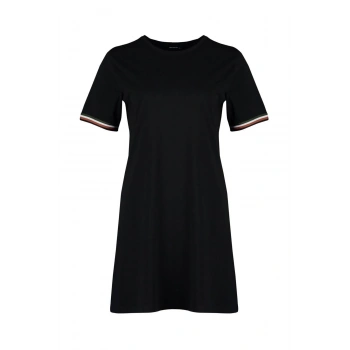 Moda Slim Casual Günlük Süprem Örme V Yaka Kısa Kol Shift Midi Boy Büyük Beden Elbise