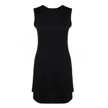 Moda Slim Casual Günlük Bürümcük Örme Bisiklet Yaka Kolsuz Kol A-Line Mini Boy Büyük Beden Elbise