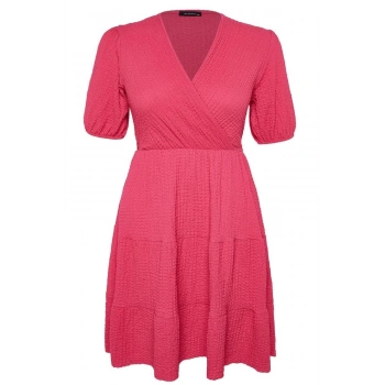 Moda Rahat Casual Günlük Bürümcük Örme Kruvaze Kısa Kol Skater Mini Boy Büyük Beden Elbise