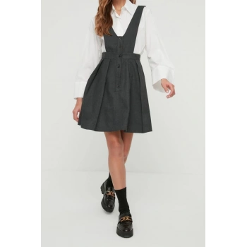 Moda Regular Casual Günlük Flanel Dokuma V Yaka Askılı Kol Jile Mini Boy Elbise