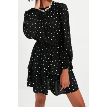 Moda Regular Casual Günlük Shally Dokuma Bisiklet Yaka Uzun Kol Skater Mini Boy Elbise