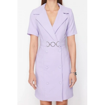 Moda Regular Business Finike Dokuma Ceket Yaka Kısa Kol Ceket Elbise Midi Boy Elbise