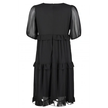 Moda Rahat Casual Günlük Şifon Dokuma Kare Yaka Kısa Kol Smock Mini Boy Büyük Beden Elbise