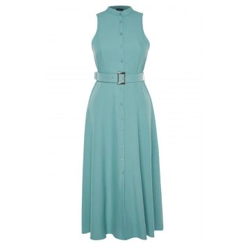 Moda Rahat Günlük Aerobin Dokuma Gömlek Yaka Kolsuz Kol Gömlek Elbise Maxi Boy Büyük Beden Elbise